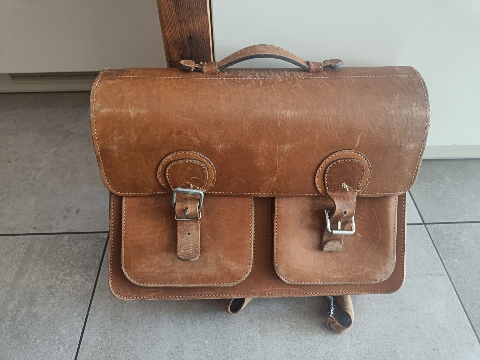 Lederen boekentas, Ophalen, Minder dan 30 cm, Bruin, Aktetas of Boekentas