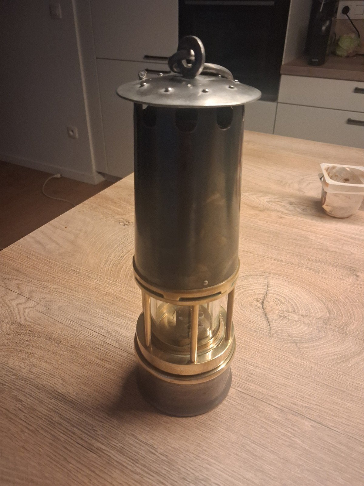 UNIEK. nieuwe oude mijnlamp, nooit gebruikt, glas val saint, Ophalen