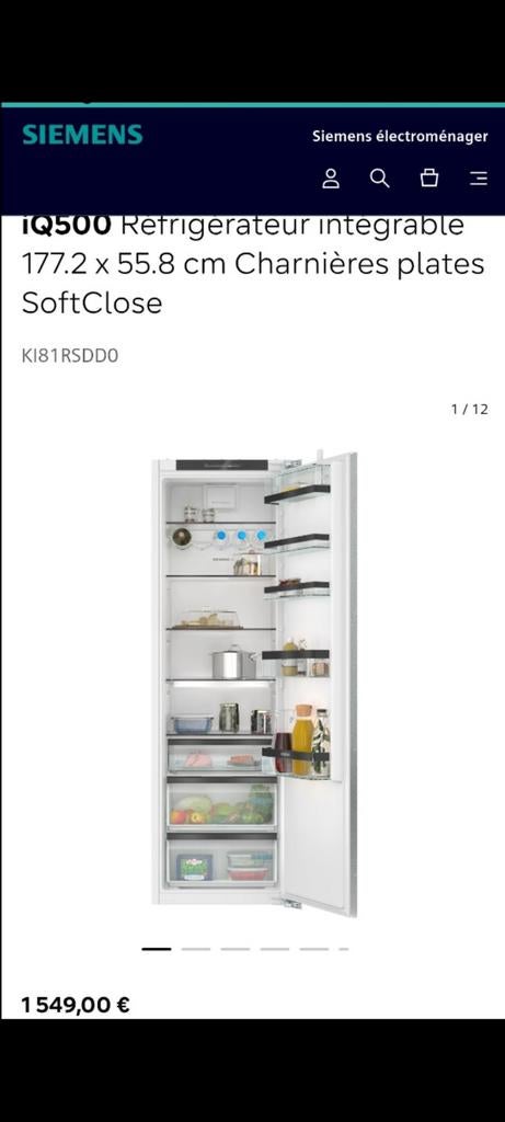 Réfrigérateur encastrable SIEMENS Softclose neuf, Electroménager