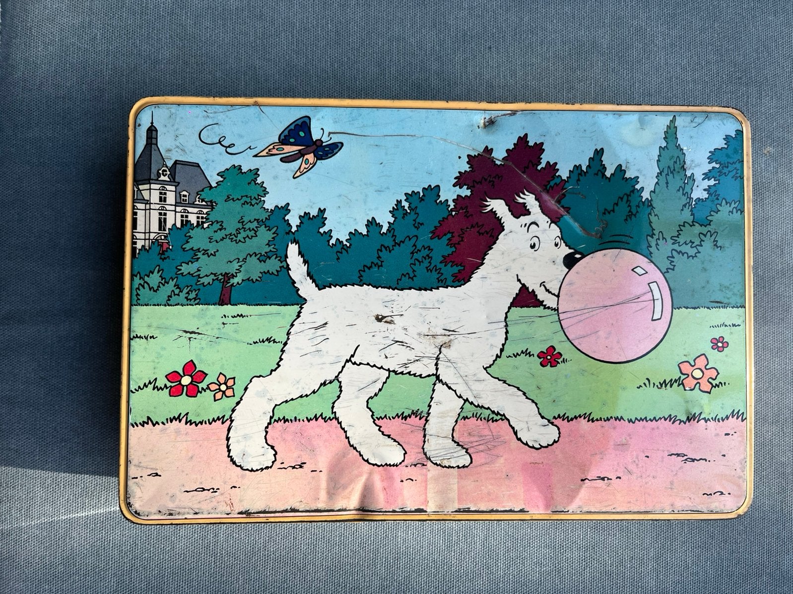 Tintin: boîte en fer blanc Milou, années 1960, Enlèvement ou Envoi, Utilisé, Autre