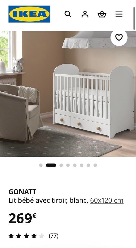 Lit bébé IKEA avec tiroir de rangement., Enfants & Bébés, Matelas, Moins de 70 cm, Enlèvement, Utilisé