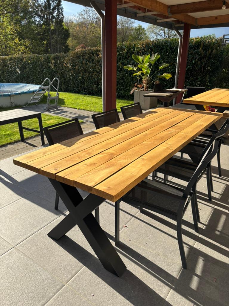 Tuintafel 260cm - massieve eik - industriële look, Ophalen, Nieuw, Rechthoekig, Hout