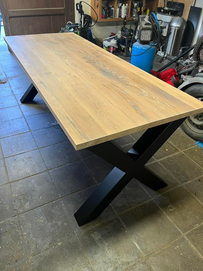 Table chene pieds acier 6 pers neuve., Maison & Meubles, Tables | Tables à manger, Comme neuf, 50 à 100 cm, 200 cm ou plus, Cinq personnes ou plus