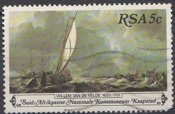 Zuid Afrika - "Marine with shipping" -W. van de Velde - 1980, Timbres & Monnaies, Timbres | Afrique, Enlèvement ou Envoi, Affranchi