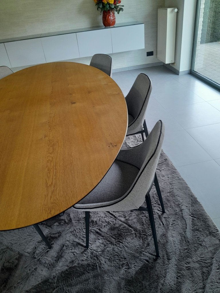 6 stoelen lichtgrijze stof, Maison & Meubles, Gris, Comme neuf, Enlèvement, Cinq, Six Chaises ou plus