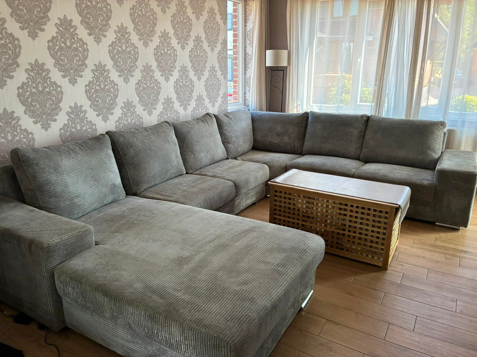 Geribbelde U-vormige lounge, Huis en Inrichting, Zetels | Complete zithoeken, Ophalen, Zo goed als nieuw