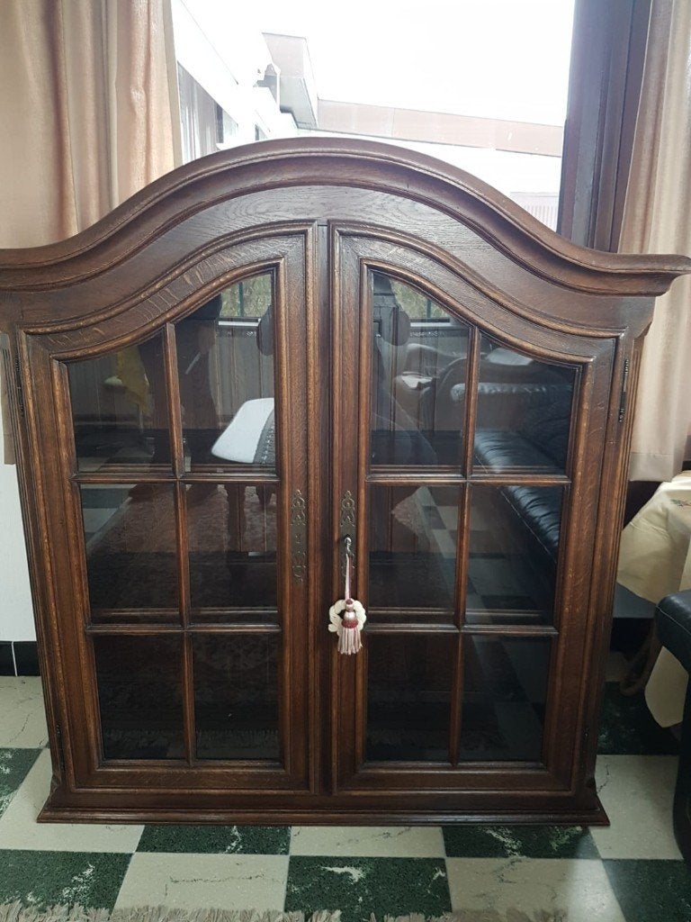 vitrinekast, Huis en Inrichting, Ophalen, 100 tot 150 cm, Eikenhout, 25 tot 50 cm