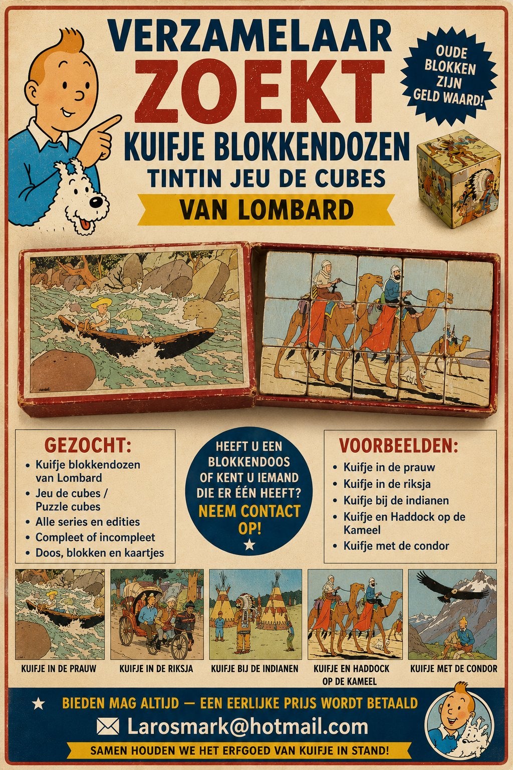 Recherche  de vieux puzzles Tintin et des jeu à blocs, Collections, Personnages de BD, Enlèvement ou Envoi, Tintin