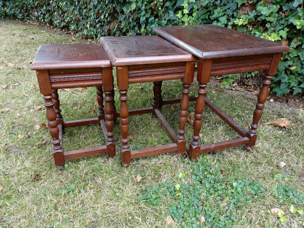 3 solide houten Bijzettafels, Minder dan 55 cm, Gebruikt, Rechthoekig, Hout