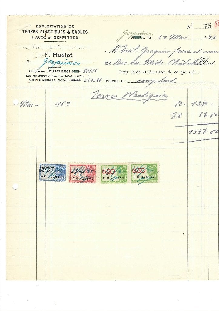 Ancienne facture 1947, Collections, Collections Autre, Envoi, Utilisé