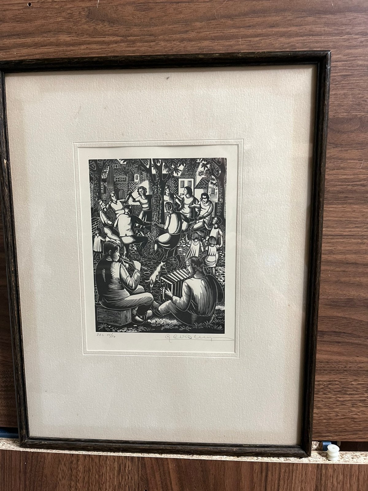 Zwart-wit houtsnede op papier, handgesigneerd, Antiek en Kunst, Ophalen, Houtsnede, Genummerd