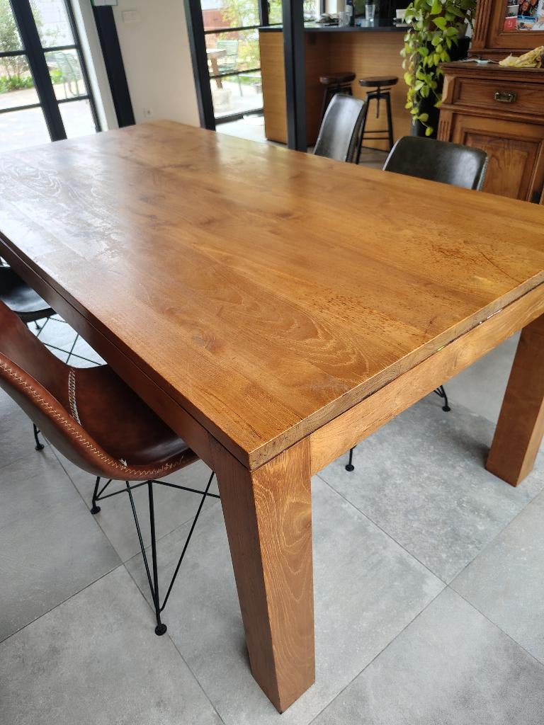 Houten eettafel in massief teak, Huis en Inrichting, Ophalen, Gebruikt, Teakhout, 50 tot 100 cm