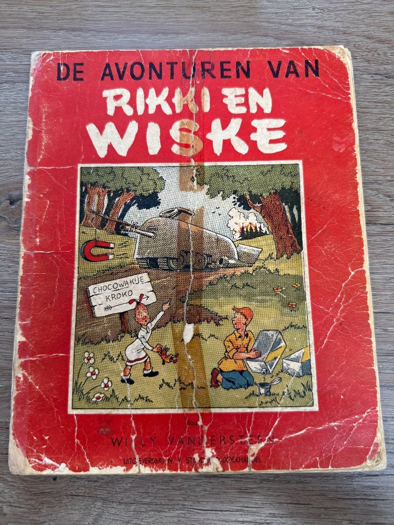 Rikki en Wiske – Eerste druk (1946) - Met originele tekening, Boeken, Stripverhalen, Gelezen, Eén stripboek, Ophalen of Verzenden