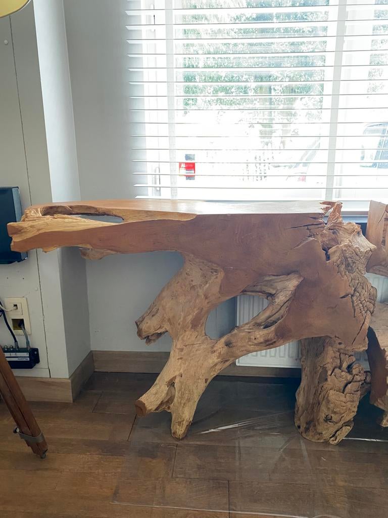Massief houten sitetables, Huis en Inrichting, Tafels | Bijzettafels, Ophalen, Gebruikt, Overige vormen, 60 cm of meer