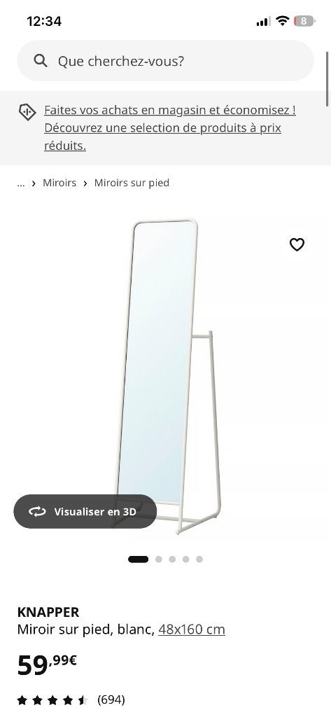 Miroir à pied, Maison & Meubles, Enlèvement ou Envoi, Comme neuf, 150 à 200 cm, 50 à 75 cm