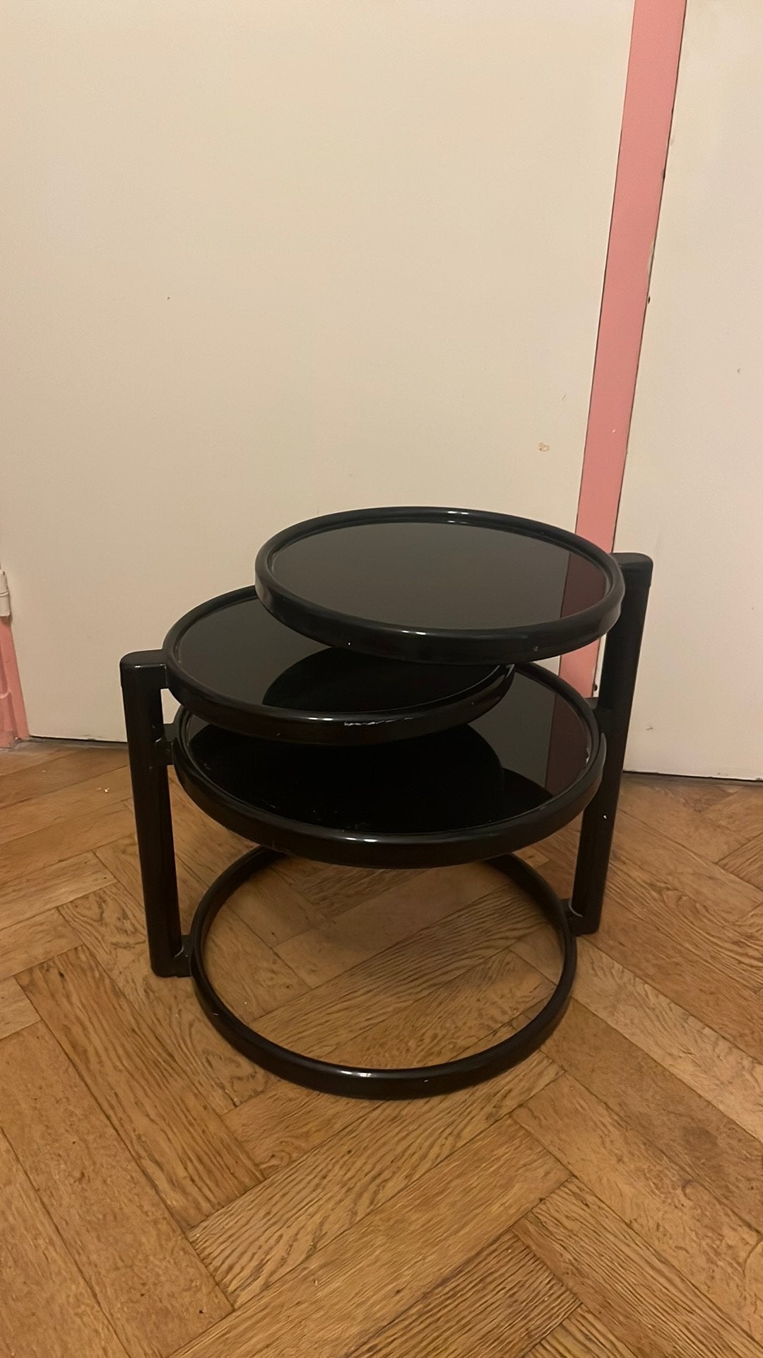 Double Swivel- bijzettafel, Huis en Inrichting, Ophalen, Gebruikt, Rond, Glas