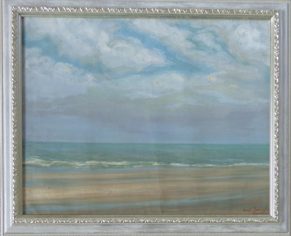ANTOINE JORISSEN / STRANDZICHT / OLIEVERF / 47x57cm / KADER, Enlèvement ou Envoi