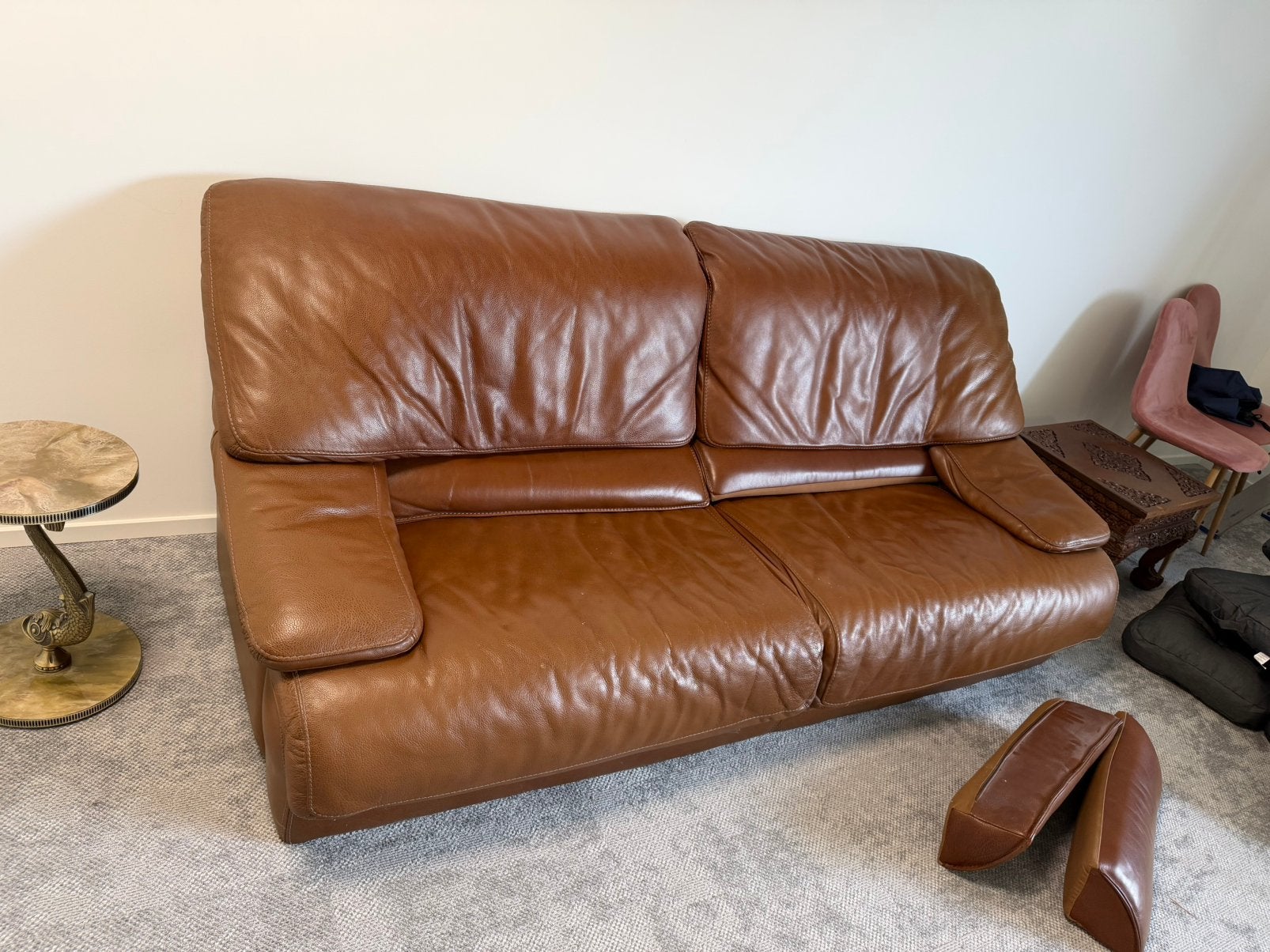 Roche Bobois Lere Bank,Smallere Bank & Fauteuil) – Topstaat!, Ophalen, Zo goed als nieuw, Leer