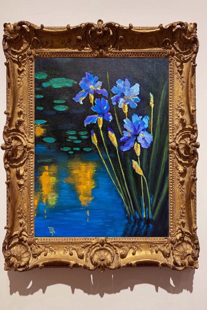 "Iris" Schilderij, Handgeschilderd, Verzenden, Olieverf, Bloemen