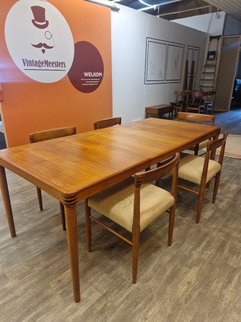 Deens design eethoek Bramin - verlengbare tafel - 5 stoelen, Huis en Inrichting, Ophalen, Gebruikt, Vintage, 4 tot 6 stoelen