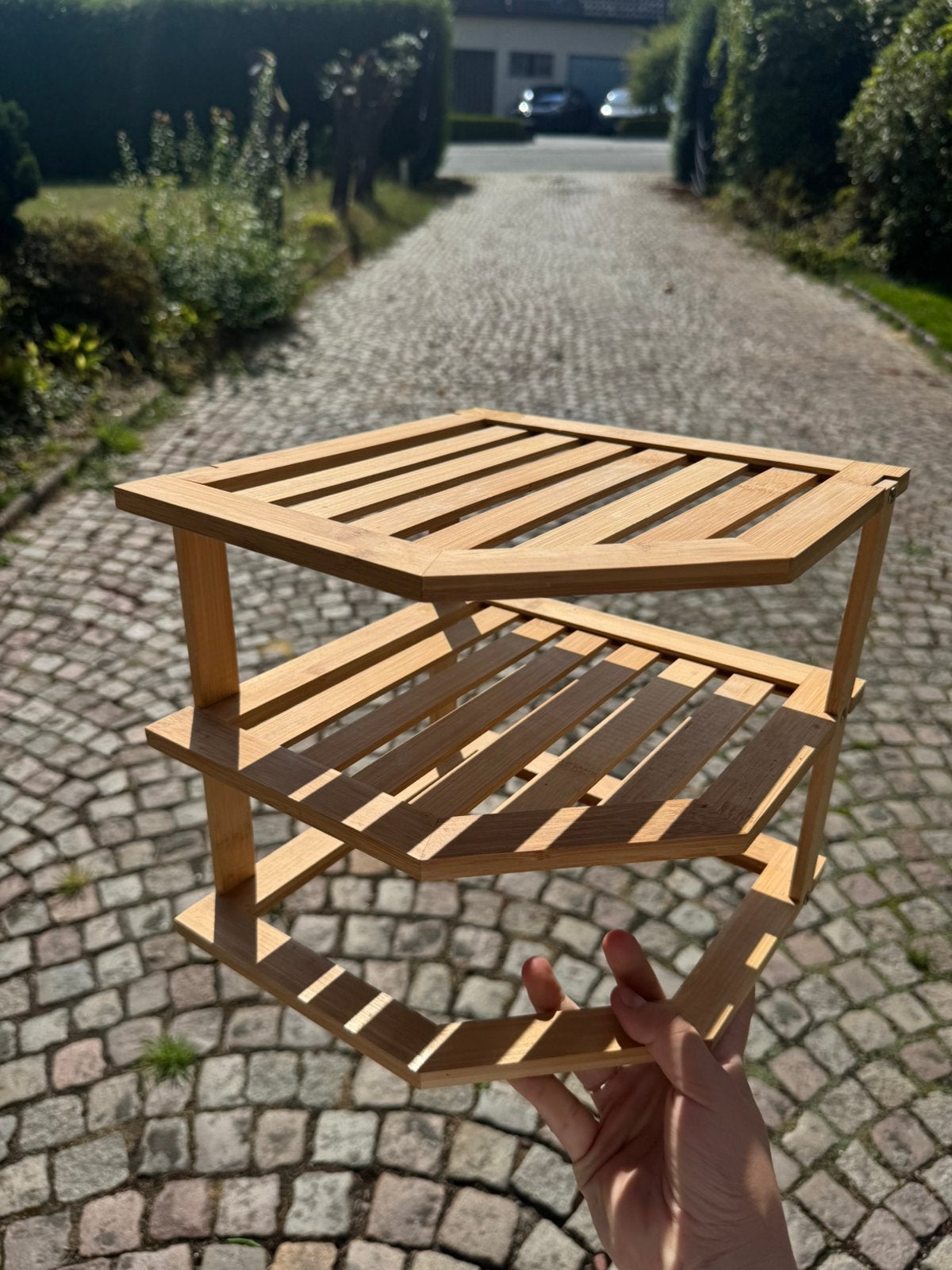 Houten 3-laags plantenrek / bloemenrek – inklapbaar, Ophalen, Zo goed als nieuw