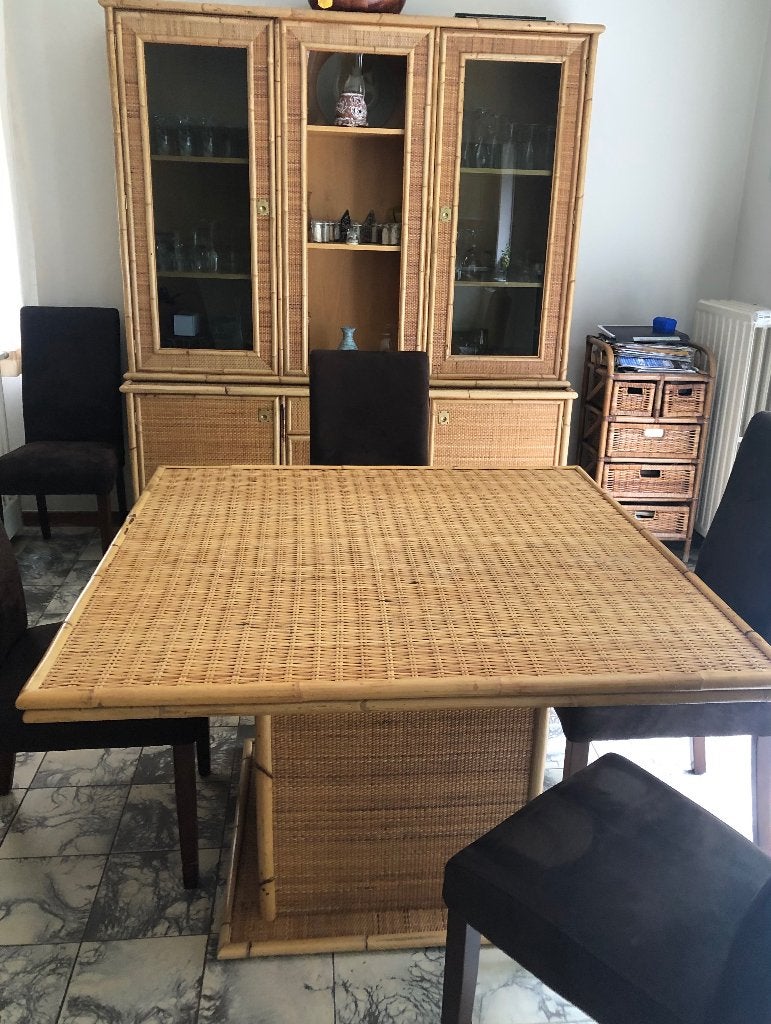 Meubles de salle à manger en rotin de qualité le, Enlèvement, Utilisé, Exotique, 6 à 8 chaises
