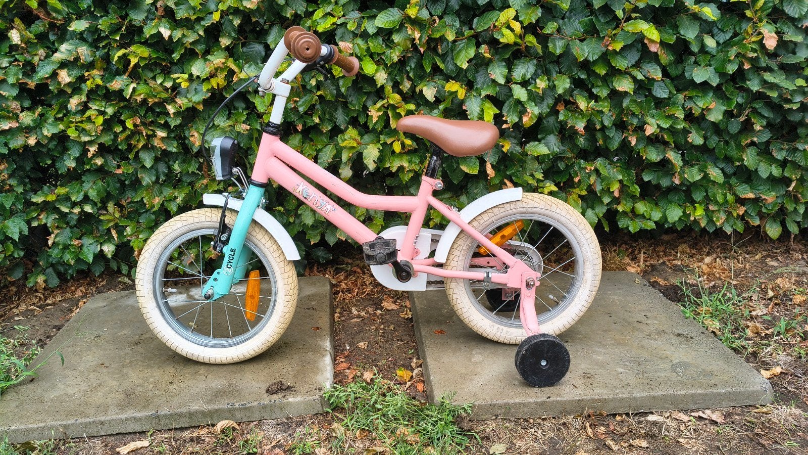 meisjesfiets 14 inch, Fietsen en Brommers, Ophalen, Terugtraprem, Zijwieltjes, Gebruikt