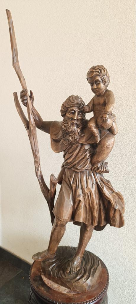 Grande statue antique de Saint Christophe en bois, Enlèvement ou Envoi