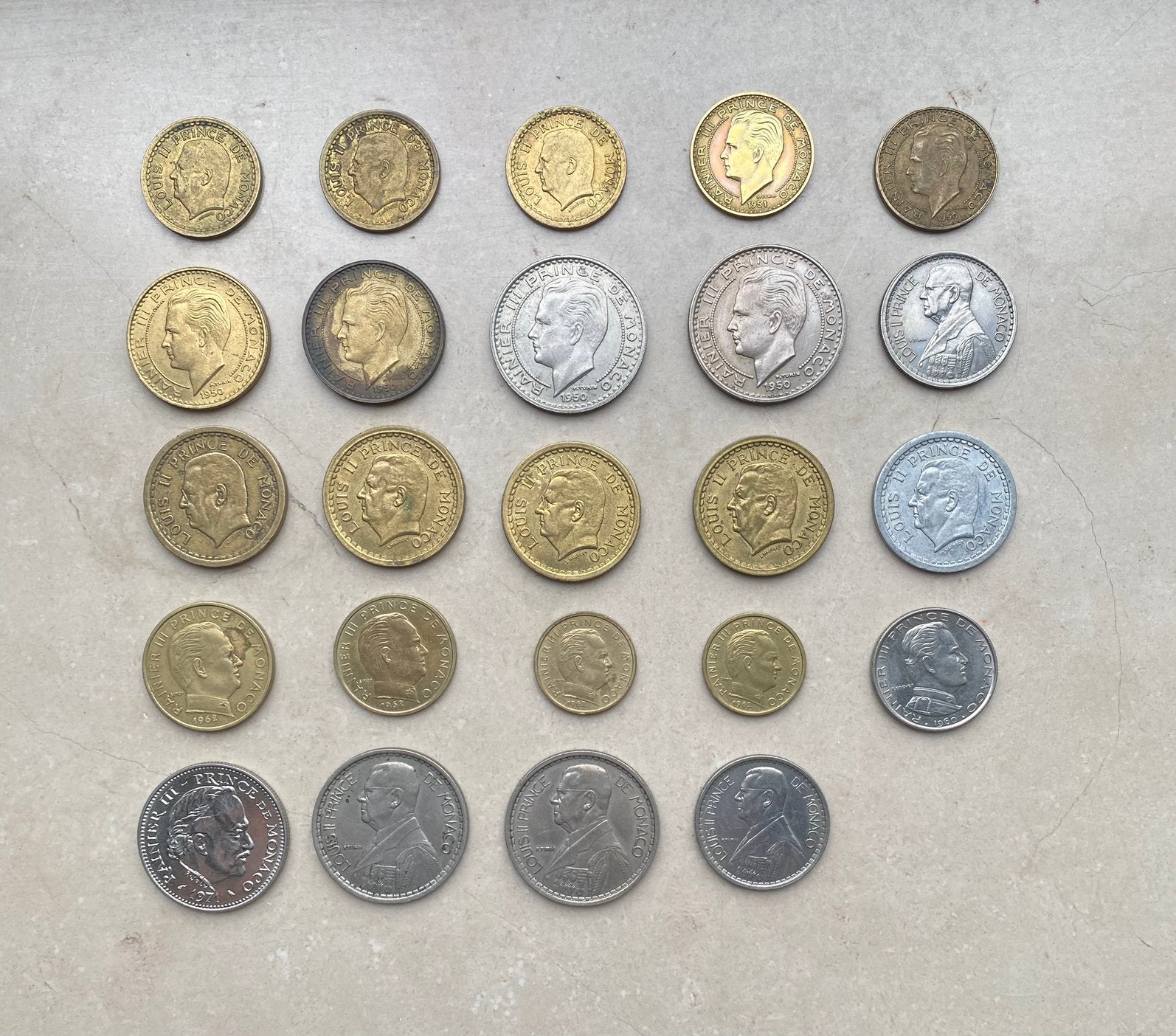 Lot pièces - Monaco (Louis II / Rainier III) & Luxembourg, Ophalen of Verzenden, Monaco