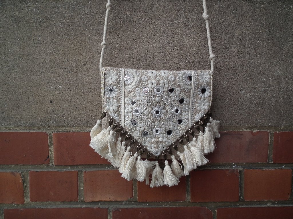 Petit sac à bandoulière pour femme (tissu 100% coton), Envoi, Neuf, Beige, Sac à bandoulière