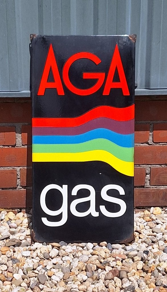 Tof emaille Langcat Bussum reclamebord van AGA gas️️️️️️⛽️, Ophalen of Verzenden, Gebruikt, Reclamebord