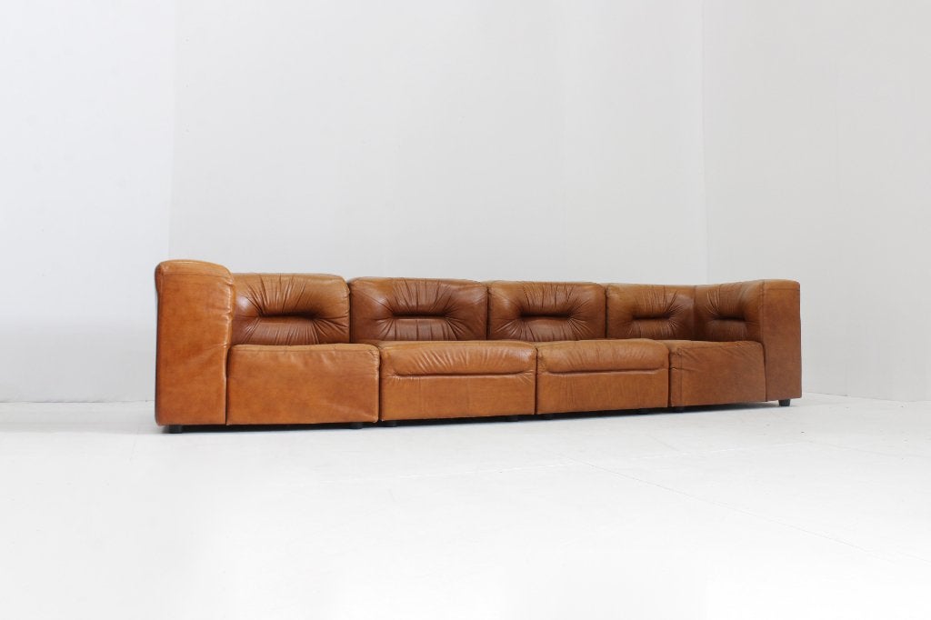 Vintage modulaire bank sofa cognac bruin leer jaren 70, Enlèvement