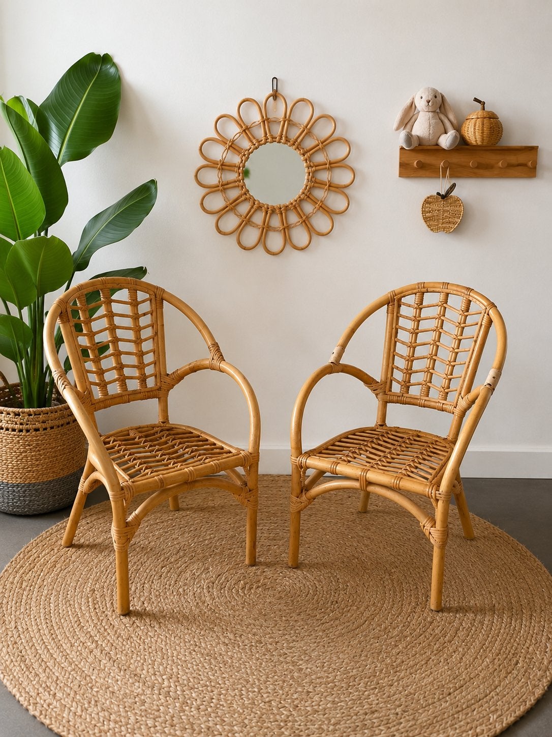 2 rotan kinderstoelen & rotan spiegel, Ophalen of Verzenden, Zo goed als nieuw