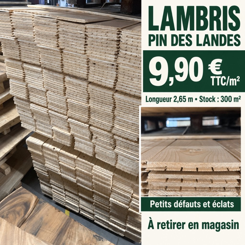 Lambris raboté en  pin  – 9,90 € TTC/m²