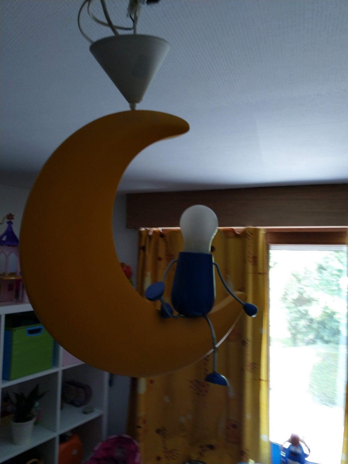 houten hanglamp halve maan, Ophalen, Zo goed als nieuw, Hout