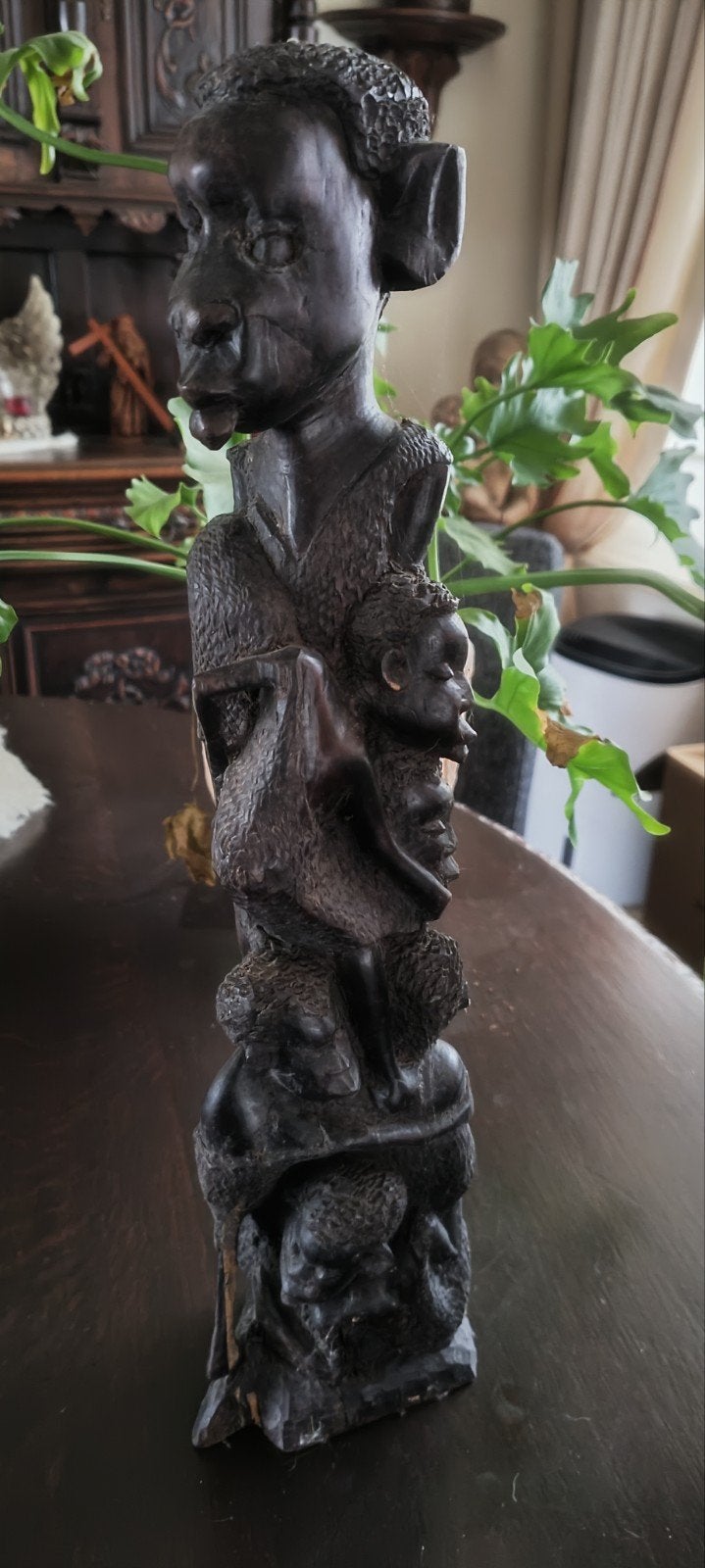 Statue d'art tribal en ébène africain antique, Antiquités & Art, Enlèvement ou Envoi, Sculpture, Sculpté