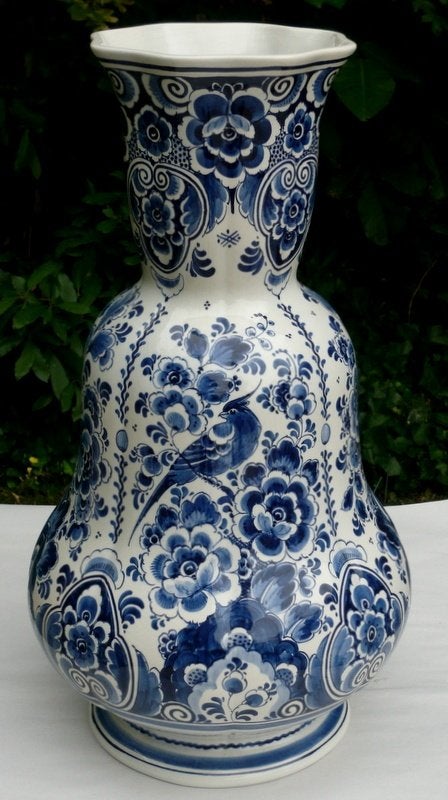 GROTE VAAS DELFTS BLAUW VELSEN KERAMIEK CA 1955/60, Antiek en Kunst, Ophalen