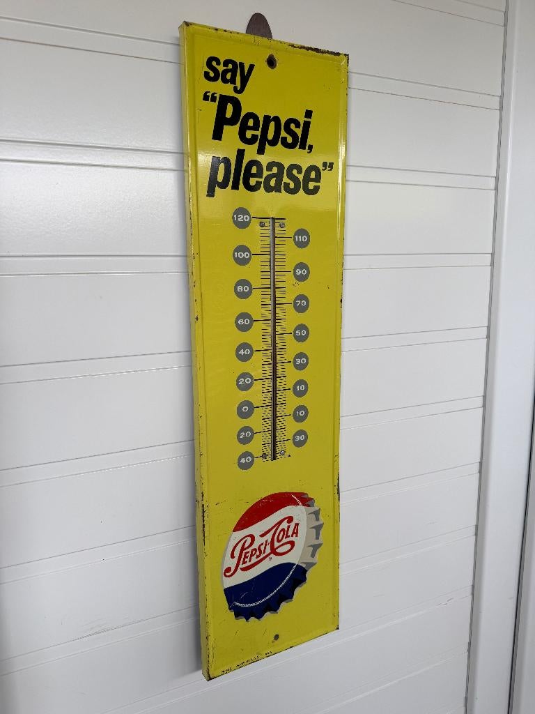 Thermomètre publicitaire Pepsi-Cola “Say Pepsi, please”  USA, Enlèvement ou Envoi, Utilisé, Panneau publicitaire