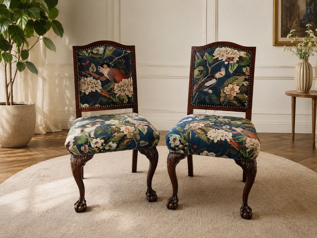 Ensemble de chaises à griffes anciennes - velours exotique, Enlèvement ou Envoi