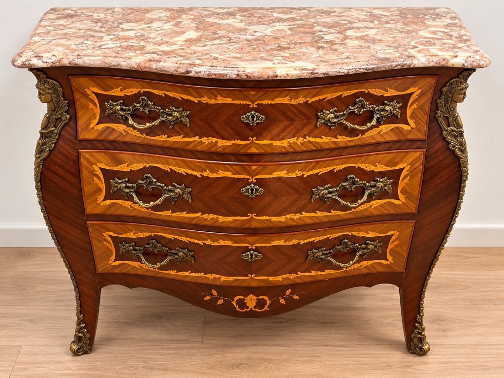 Antiek rococo commode 3 laden met marmeren blad, Enlèvement