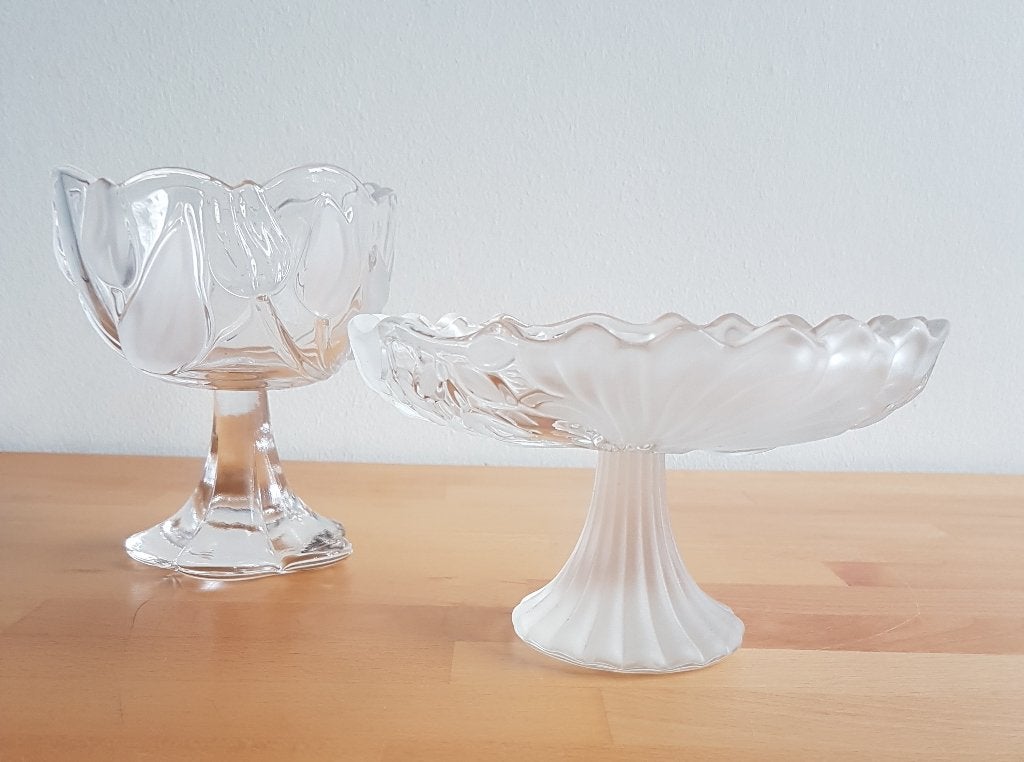 WALTHER Glas, Bonbonnière en Coupe, op voet, gesigneerd., Ophalen of Verzenden
