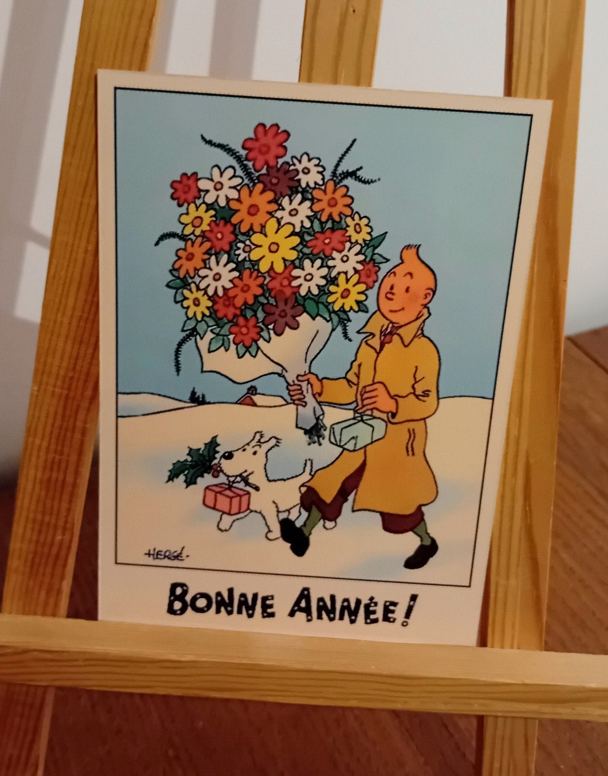 Tintin 025: prachtige kaart genaamd „sneeuw”, heruitgegeven, Verzenden, Kuifje, Zo goed als nieuw, Plaatje, Poster of Sticker