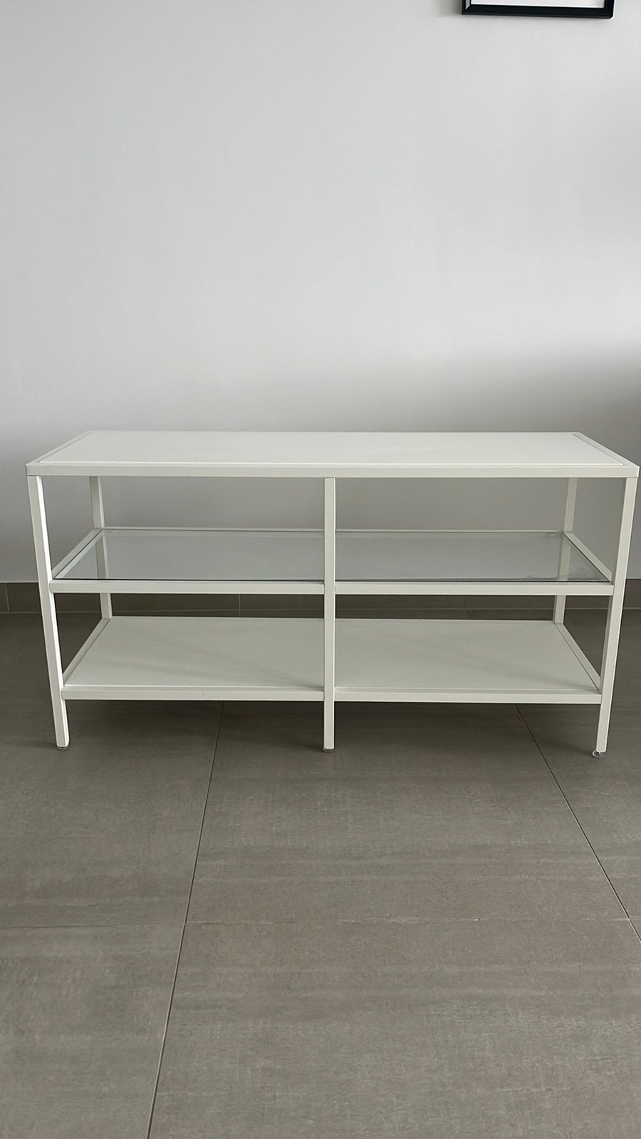 Modern Wit Metalen & Glazen Dressoir / TV-meubel, Huis en Inrichting, Ophalen, Zo goed als nieuw