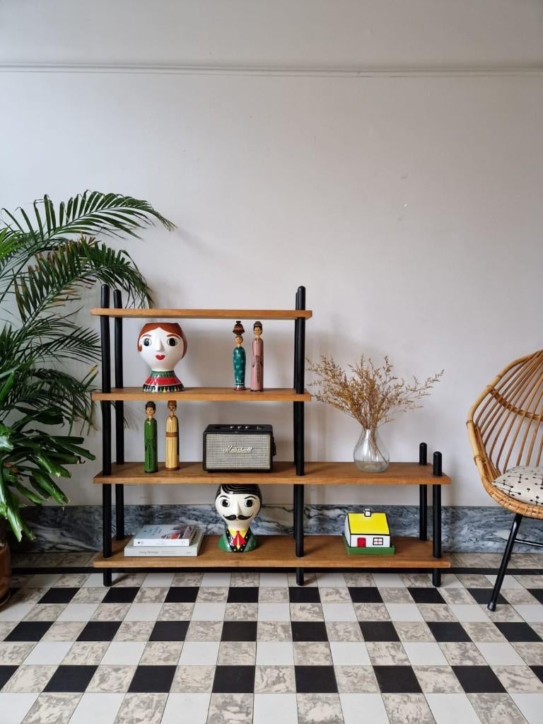 Vintage midcentury stokkenkast | stellingkast | wandrek, Maison & Meubles, Armoires | Étagères, Utilisé, Enlèvement