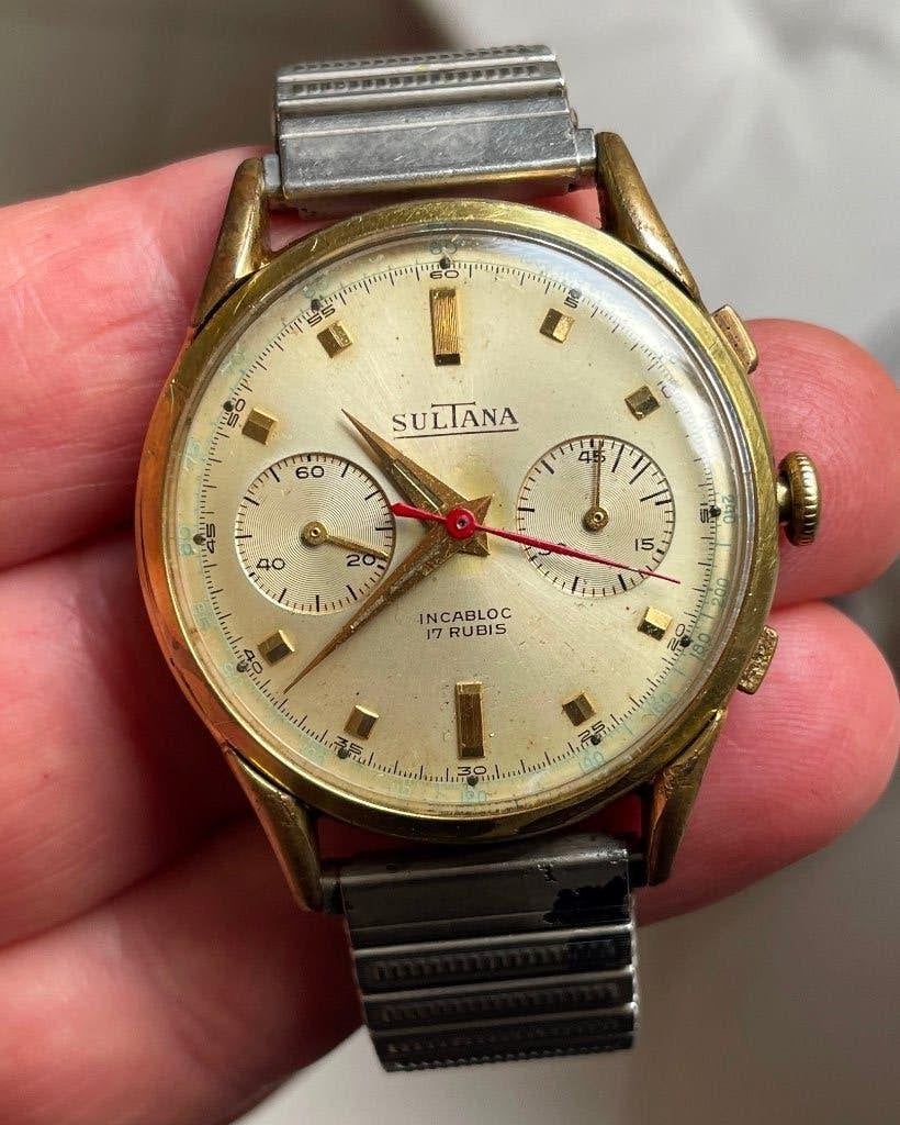 SULTANA 38mm chronograaf horloge, Ophalen, Staal, Gebruikt, Staal