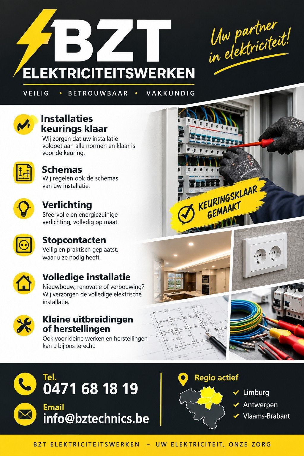 betrouwbare elektricien, regio genk hasselt antwerpen leuven, Doe-het-zelf en Bouw, Ophalen of Verzenden