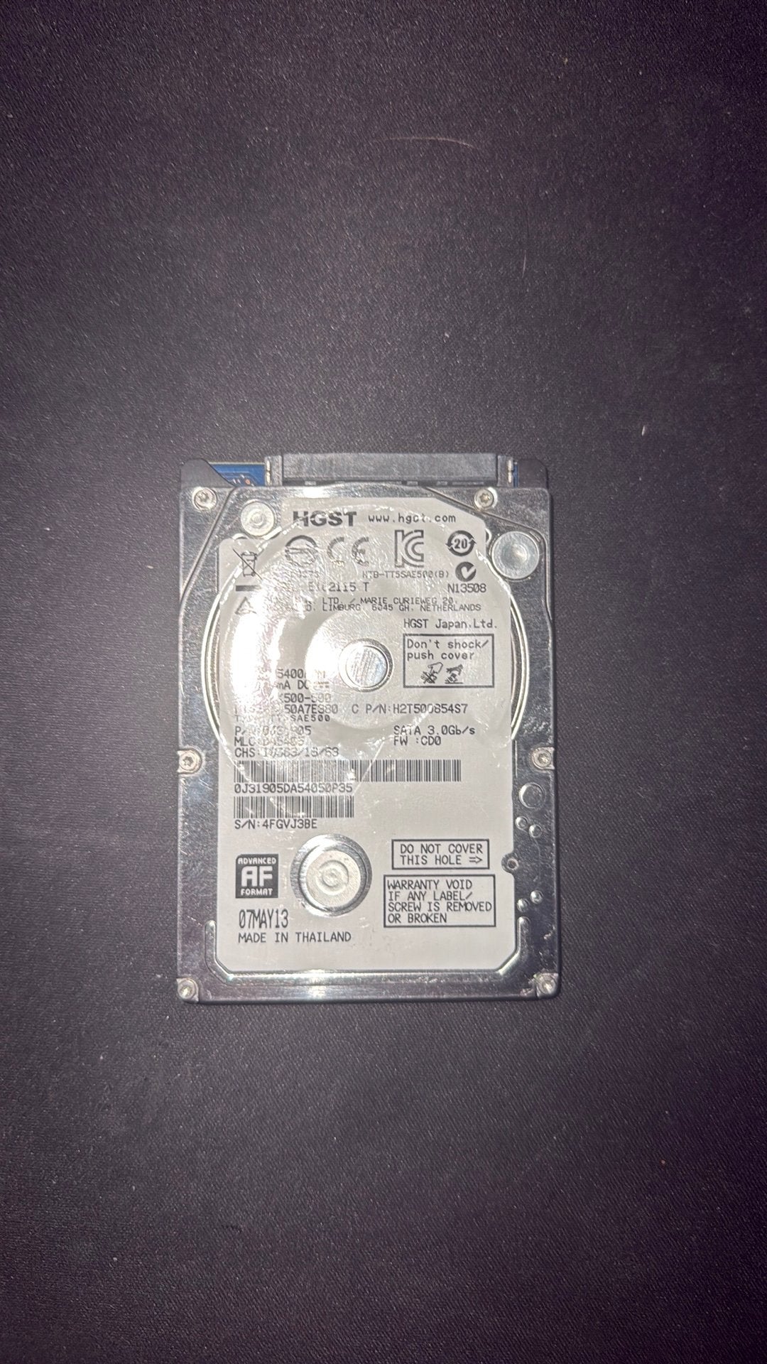 Hdd 500gb hgst (disque dur), Computers en Software, Harde schijven, Ophalen, Zo goed als nieuw, SSD