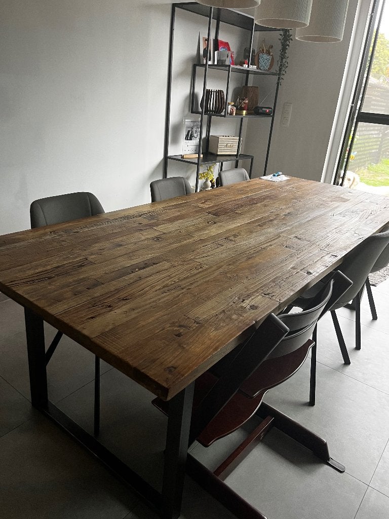 Houten tafel met ijzeren poten, Enlèvement, Utilisé, 50 à 100 cm, Rectangulaire