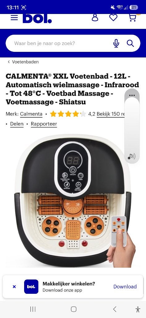 Voetenmassage bad "Calmenta", Enlèvement
