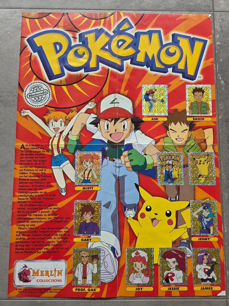 Zeldzame Pokémon Merlin Poster (2000) met 11 Glitterstickers, Ophalen of Verzenden, Gebruikt, Overige typen, Foil